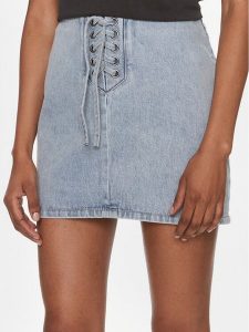 ROTATE Spódnica jeansowa Denim Laced Mini 1120101468 Niebieski Regular Fit. Niebieskie spódnice Rotate, bez wzorów, z bawełny, mini. Za 449,99 zł.