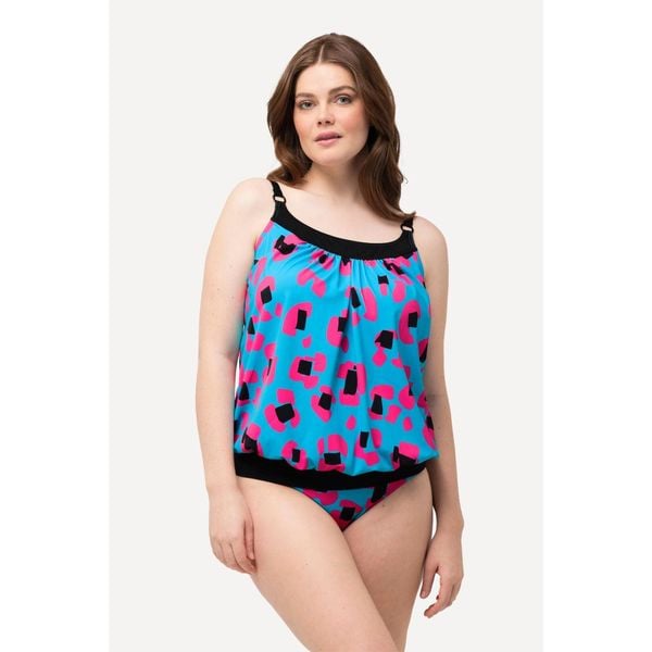 Damskie Tankini neonowy wzór w panterkę miękkie miseczki ramiączka z regulacją. Niebieskie bikini Ulla Popken, bez wzorów, z elastanu. Za 279,99 zł.