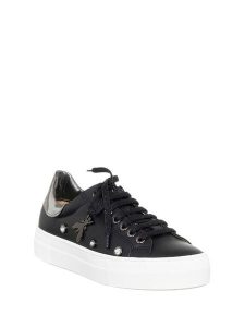 Patrizia Pepe Skórzane sneakersy w kolorze srebrno-czarnym rozmiar: 38. Czarne trampki Patrizia Pepe, bez wzorów, ze skóry, bez zapięcia. Za 483,45 zł.