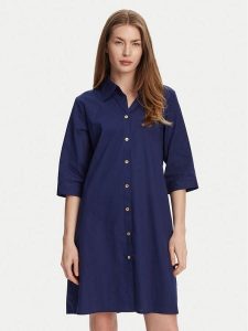 Selmark Sukienka koszulowa BM033 Granatowy Relaxed Fit. Niebieskie kombinezony Selmark, m, bez wzorów, z bawełny, bez kołnierzyka, bez ramiączek. Za 139,99 zł.