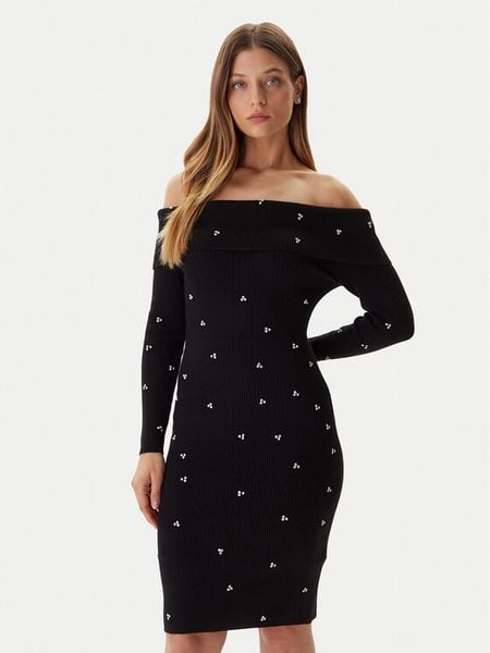 Guess Sukienka dzianinowa W5BK64 Z2YJ2 Czarny Slim Fit. Czarne kombinezony Guess, xxl, z aplikacjami, z dzianiny, bez kołnierzyka, bez ramiączek. Za 486,50 zł.