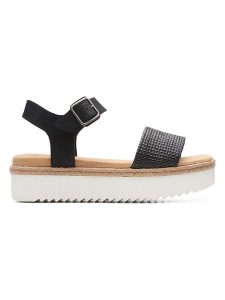 Clarks Skórzane sandały w kolorze czarnym rozmiar: 36. Czarne sandały Clarks, bez wzorów, z otwartym noskiem, bez obcasa, na koturnie, bez zapięcia. Za 214,95 zł.