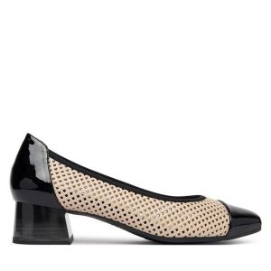 Półbuty Caprice. Brązowe czółenka Caprice, bez wzorów, bez obcasa, na obcasie, bez zapięcia. Za 379,99 zł.