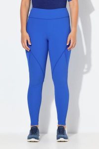 Damskie Legginsy funkcyjne prążkowany dżersej kieszeń na zamek z recyklingu. Czarne legginsy Ulla Popken, bez wzorów, z dżerseju, z podwyższonym stanem. Za 239,99 zł.