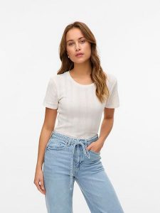Vero Moda Koszulka w kolorze białym rozmiar: L. Białe bluzki Vero Moda, l, bez wzorów, z bawełny, bez kołnierzyka, bez ramiączek. Za 61,31 zł.