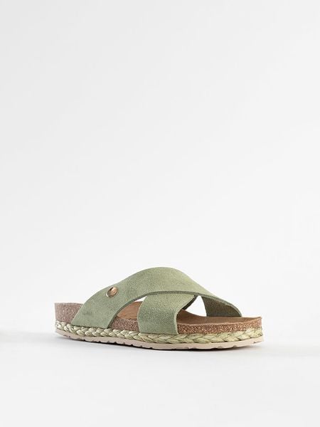 BAYTON Skórzane klapki "Burgos" w kolorze khaki rozmiar: 39. Brązowe klapki Bayton, bez wzorów, ze skóry, z otwartym noskiem, bez obcasa, na platformie. Za 204,96 zł.