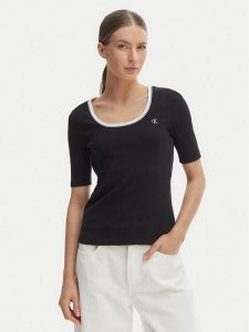 Calvin Klein Jeans T-Shirt LV047F247G Czarny Slim Fit. Czarne t-shirty Calvin Klein Jeans, xs, bez wzorów, z bawełny, bez kołnierzyka, bez ramiączek. Za 249,99 zł.