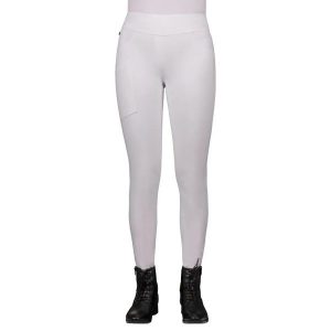 Legginsy jeździeckie z silikonowym gripem dla kobiet QHP Kae. Białe legginsy QHP, bez wzorów, z elastanu, krótkie. Za 327,50 zł.
