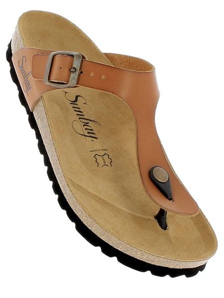 Sunbay Skórzane japonki "Camelia" w kolorze jasnobrązowym rozmiar: 40. Brązowe klapki Sunbay, bez wzorów, z otwartym noskiem, bez obcasa. Za 135,17 zł.