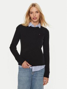 Tommy Hilfiger Sweter WW0WW44161 Czarny Regular Fit. Czarne swetry klasyczne TOMMY HILFIGER, s, z wełny, bez kołnierzyka. Za 449,99 zł.