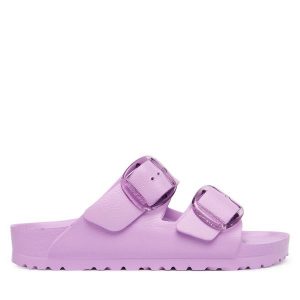 Klapki Birkenstock. Fioletowe klapki Birkenstock, bez wzorów, bez obcasa. Za 279,99 zł.