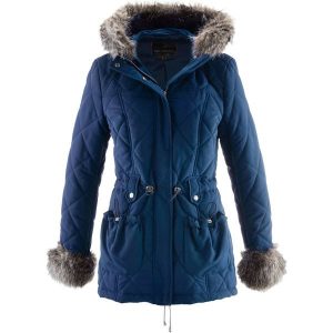 Kurtka pikowana ze sztucznym futerkiem bonprix ciemnoniebieski. Kurtki marki bonprix. Za 124,99 zł.
