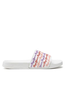 Pepe Jeans Klapki Slider Set W PLS70145 Biały. Białe klapki Pepe Jeans, bez wzorów, z jeansu, bez obcasa. Za 209,99 zł.