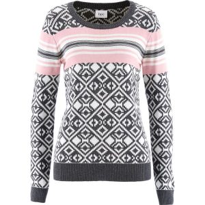Sweter. Szare swetry klasyczne bonprix, bez kołnierzyka. Za 99,99 zł.
