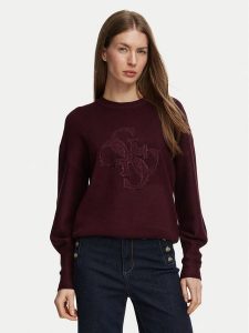 Guess Sweter W6BR52 Z1453 Bordowy Regular Fit. Czerwone swetry klasyczne Guess, m, bez kołnierzyka. Za 434,99 zł.