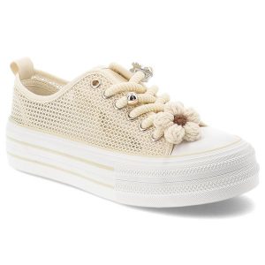 Sneakersy damskie Filippo, cholewka z materiału tekstylnego siateczkowego wiązanie z przodu ozdobne grube sznurówki, beżowy, DTN7855/26. Brązowe trampki Filippo, bez wzorów, bez zapięcia. Za 119,00 zł.