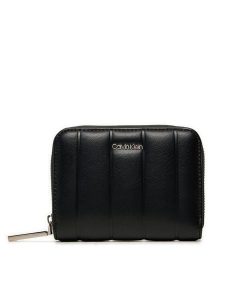 Calvin Klein Portfel Line Quilt Medium Zip Around K60K613066 Czarny. Czarne portfele Calvin Klein, bez wzorów, ze skóry. Za 169,99 zł.