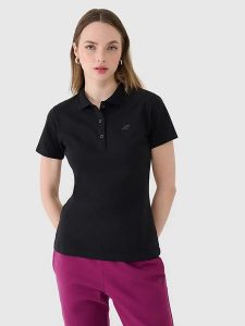 4F Koszulka polo w kolorze czarnym rozmiar: M. Czarne bluzki 4f, m, bez wzorów, bez kołnierzyka, bez ramiączek. Za 43,88 zł.