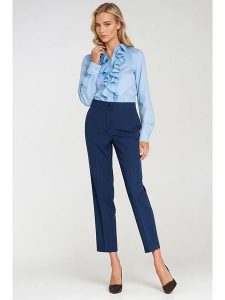 Nife Spodnie w kolorze niebieskim rozmiar: 38. Niebieskie spodnie z wysokim stanem Nife, bez wzorów, z materiału, z podwyższonym stanem. Za 191,42 zł.