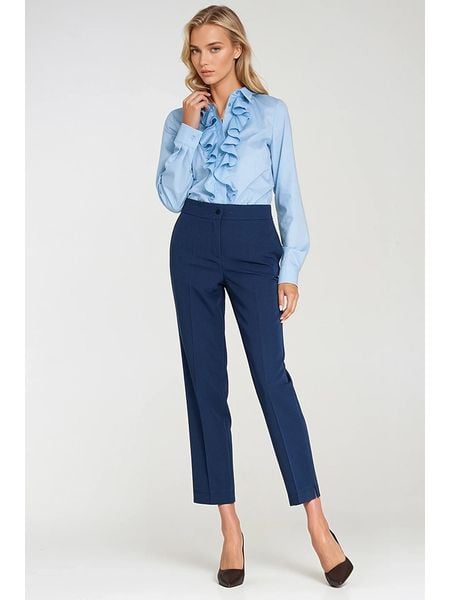 Nife Spodnie w kolorze niebieskim rozmiar: 38. Niebieskie spodnie z wysokim stanem Nife, bez wzorów, z materiału, z podwyższonym stanem. Za 170,07 zł.