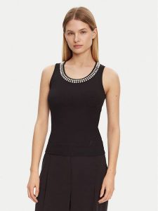 Marciano Guess Top 5RGP23 6299A Czarny Regular Fit. Czarne topy Marciano Guess, s, z aplikacjami, z wiskozy, bez kołnierzyka, bez ramiączek. Za 149,99 zł.