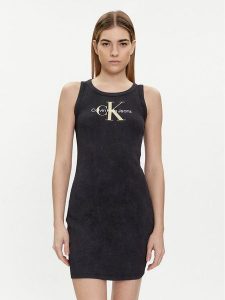 Calvin Klein Jeans Sukienka letnia Archival Monologo J20J223069 Czarny Slim Fit. Czarne kombinezony Calvin Klein Jeans, na lato, l, bez wzorów, z bawełny, bez kołnierzyka, bez ramiączek. Za 199,99 zł.
