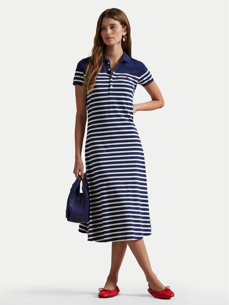 Polo Ralph Lauren Sukienka codzienna 211959122001 Granatowy Regular Fit. Niebieskie sukienki Polo Ralph Lauren, na co dzień, xs, bez wzorów, z bawełny, bez kołnierzyka, bez ramiączek, proste. Za 509,99 zł.