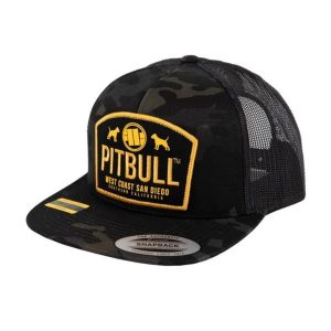 Czapka z daszkiem PitBull Mesh Dogs Flat Snapback Trucker Cap - 629011918900. Czarne czapki PITBULL, bez wzorów, z meshu, sportowe. Za 99,59 zł.