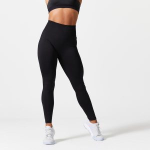 Legginsy fitness damskie Domyos Push Up. Brązowe legginsy DOMYOS, bez wzorów, z elastanu. W wyprzedaży za 39,99 zł.