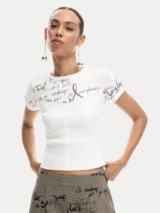 Desigual T-Shirt Helsinki 26SWTK10 Écru Slim Fit. T-shirty Desigual, m, bez wzorów, z bawełny, bez kołnierzyka, bez ramiączek. Za 209,99 zł.