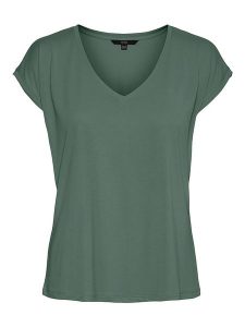 Vero Moda Koszulka "Filli" w kolorze zielonym rozmiar: S. Zielone bluzki Vero Moda, s, bez wzorów, bez kołnierzyka, bez ramiączek. Za 57,06 zł.