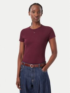 Tommy Jeans T-Shirt EssentialDW0DW17383 Fioletowy Slim Fit. Fioletowe t-shirty Tommy Jeans, l, bez wzorów, z bawełny, bez kołnierzyka, bez ramiączek. Za 154,99 zł.