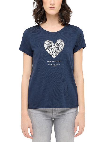 Mustang Koszulka w kolorze granatowym rozmiar: M. Niebieskie bluzki Mustang, m, bez wzorów, z bawełny, bez kołnierzyka, bez ramiączek. Za 39,31 zł.