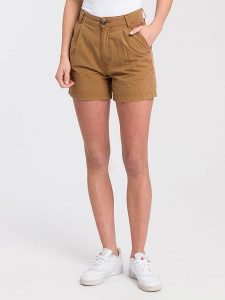 Cross Jeans Szorty w kolorze jasnobrązowym rozmiar: W29. Brązowe szorty Cross Jeans, z aplikacjami, z jeansu, z podwyższonym stanem. Za 92,21 zł.