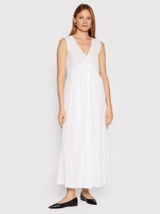 Max Mara Beachwear Sukienka letnia Volante 32210128 Biały Regular Fit. Białe kombinezony Max Mara Beachwear, na lato, bez wzorów, z bawełny, bez kołnierzyka, bez ramiączek. Za 429,99 zł.