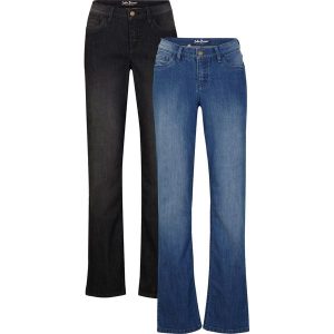 Dżinsy Straight Mid Waist (2 pary). Niebieskie jeansy bonprix, bez wzorów, z jeansu. Za 94,99 zł.
