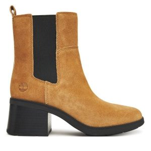 Botki Timberland. Brązowe botki Timberland, bez wzorów, bez obcasa, na słupku, bez zapięcia. Za 549,99 zł.