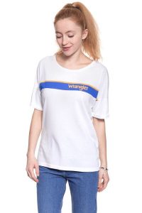 WRANGLER T SHIRT DAMSKI B&Y TRUCKER TEE WHITE W724LG412 112130927. Białe t-shirty Wrangler, m, bez wzorów, bez kołnierzyka, bez ramiączek. W wyprzedaży za 39,99 zł.