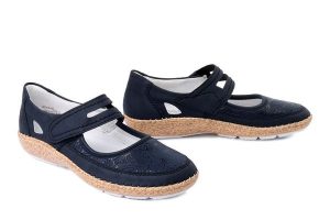 RIEKER 44859-14 blue, półbuty damskie. Niebieskie półbuty Rieker, na lato, bez wzorów, bez obcasa, bez zapięcia. Za 339,90 zł.