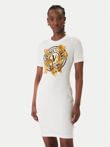 Versace Jeans Couture Sukienka codzienna 80HAOE01 CJ02E Biały Slim Fit. Białe sukienki Versace Jeans Couture, na co dzień, m, bez wzorów, z bawełny, bez kołnierzyka, bez ramiączek, proste. Za 682,99 zł.