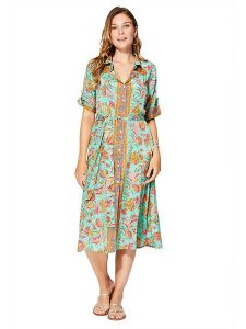 Aller Simplement Sukienka w kolorze turkusowo-pomarańczowym rozmiar: 34/36. Brązowe sukienki Aller Simplement, na co dzień, bez wzorów, z tkaniny, klasyczne, bez kołnierzyka, bez ramiączek, midi, proste. Za 78,99 zł.