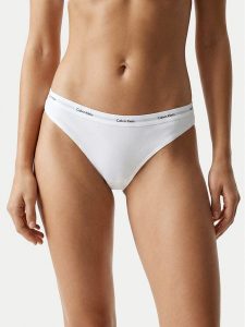 Calvin Klein Underwear Stringi LV00QD5357 Biały. Białe stringi Calvin Klein Underwear, bez wzorów, z bawełny. Za 79,99 zł.