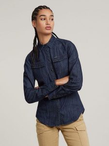 G-Star Koszula dżinsowa - Slim fit - w kolorze granatowym rozmiar: M. Niebieskie koszule G-Star, m, bez wzorów, z bawełny, bez kołnierzyka, bez ramiączek. Za 175,67 zł.