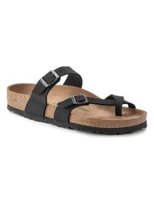 Birkenstock Japonki "Mayari" w kolorze czarnym rozmiar: 41. Czarne klapki Birkenstock, bez wzorów, z tkaniny, z otwartym noskiem, bez obcasa. Za 395,31 zł.