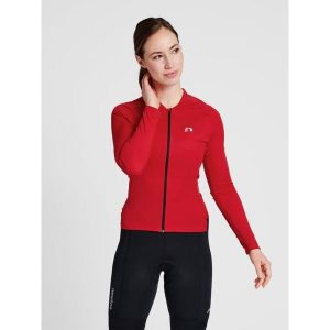 Damska koszulka z długim rękawem z pełnym zamkiem błyskawicznym Newline Core. Czerwone bluzki Newline, bez wzorów, eleganckie, bez kołnierzyka, bez ramiączek. Za 336,50 zł.