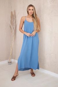 Sukienka długa na ramiączka jeansowa. Sukienki KESI, na co dzień, na lato, l, bez wzorów, z bawełny, eleganckie, bez kołnierzyka, bez ramiączek, maxi, proste. Za 121,29 zł.
