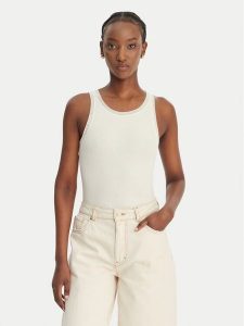 BOSS Top C_Eplie 50553479 Écru Slim Fit. Białe topy Boss, xs, bez wzorów, z bawełny, bez kołnierzyka, bez ramiączek. Za 182,99 zł.