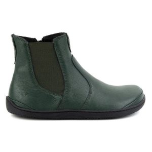 Olivier Damskie buty barefoot sztyblety z zamkiem ocieplane 1263 zielone. Zielone botki bez wzorów, ze skóry, bez obcasa, bez zapięcia. Za 529,52 zł.