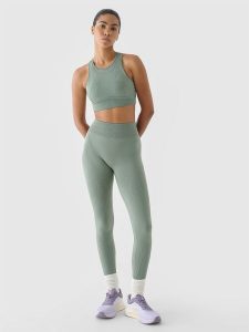 4F Legginsy treningowe bezszwowe 4F x Anna Lewandowska - oliwkowe/khaki L/XL. Brązowe legginsy 4f, bez wzorów, z dzianiny, z podwyższonym stanem. W wyprzedaży za 99,99 zł.