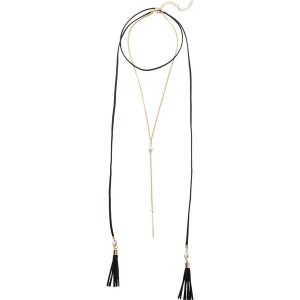 Łańcuszek z opaską choker i frędzlami bonprix czarno-złoty kolor. Łańcuszki marki bonprix. Za 22,99 zł.